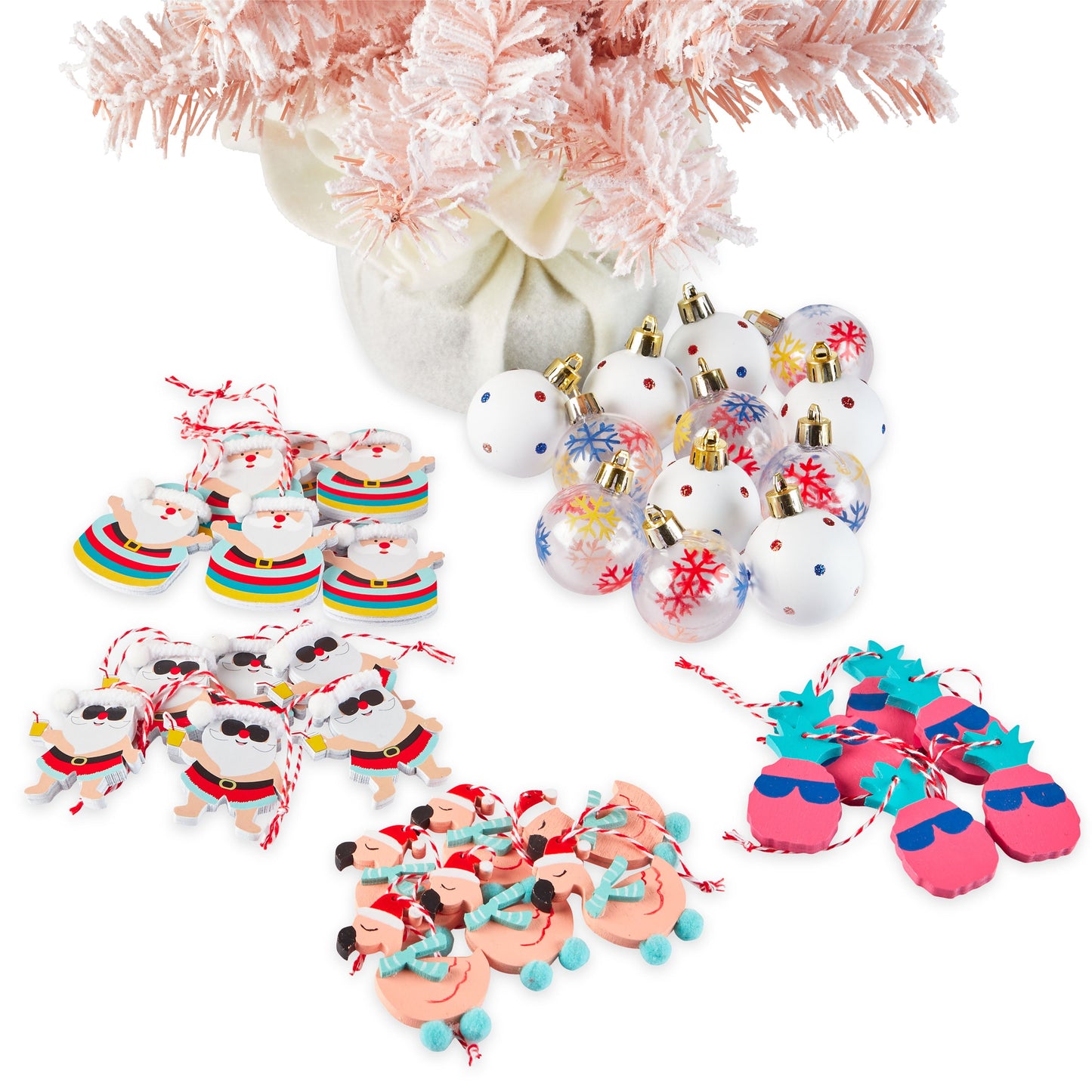 36pc Pink & White Flock Christmas Tree w/ Mini Ornament Set