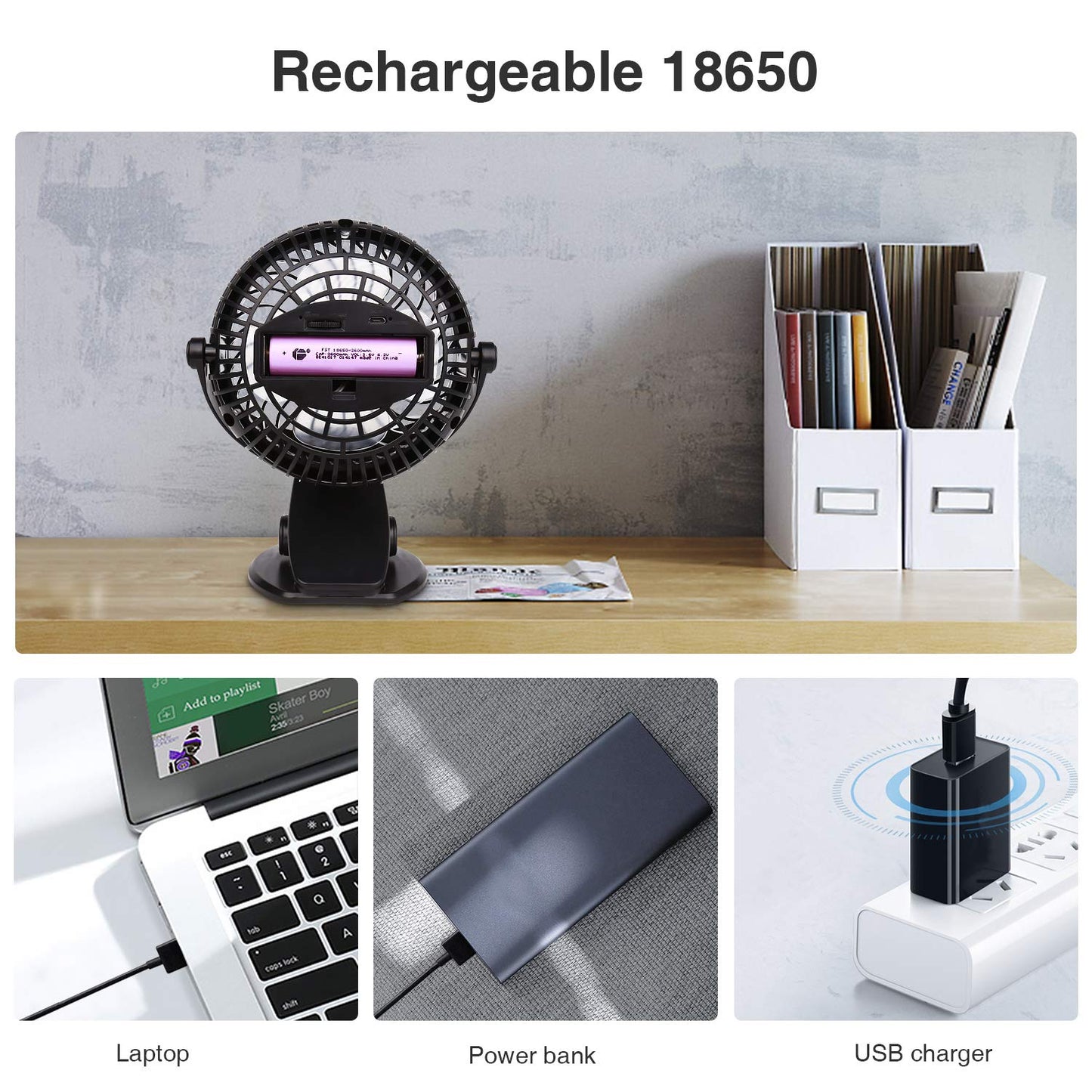 Battery Operated Clip on Mini Desk Fan, Black