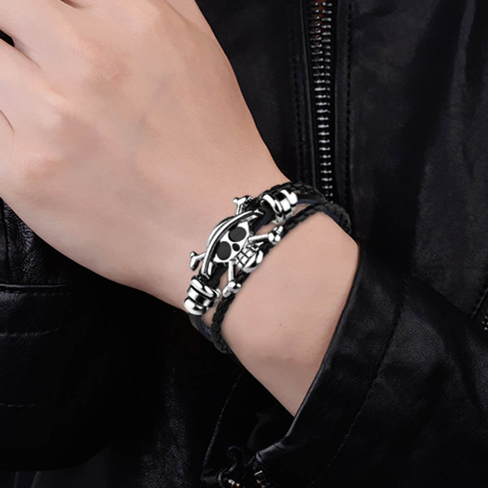 Skull Leather Punk Bracelet Gothic for Men/Women