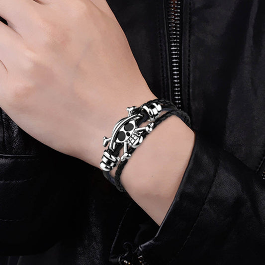 Skull Leather Punk Bracelet Gothic for Men/Women