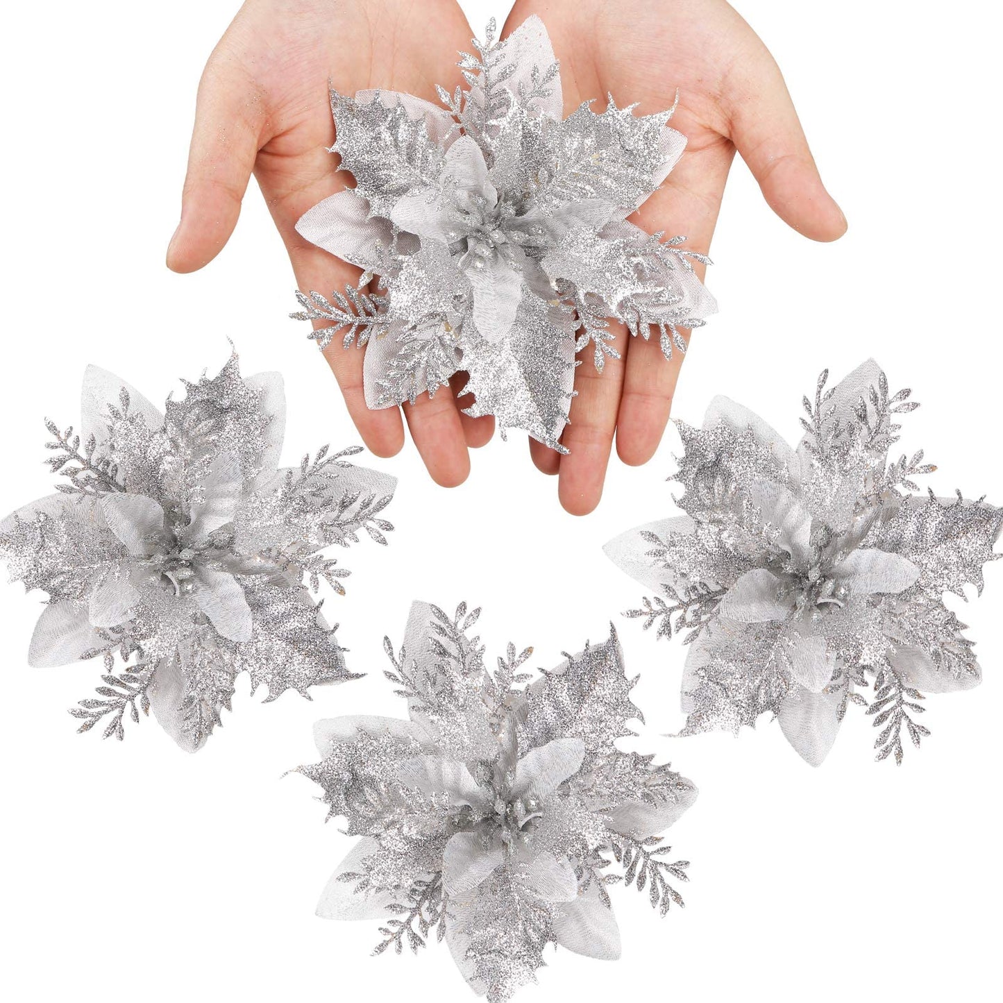 20pcs Christmas Poinsettia Flowers Ornaments