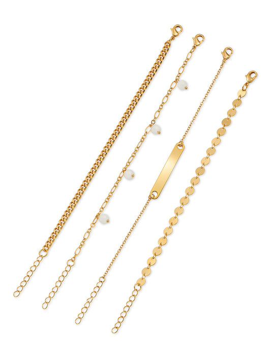 Womens Brass Yellow Gold-Plated Fashion Bracelets, 4-Piece Set