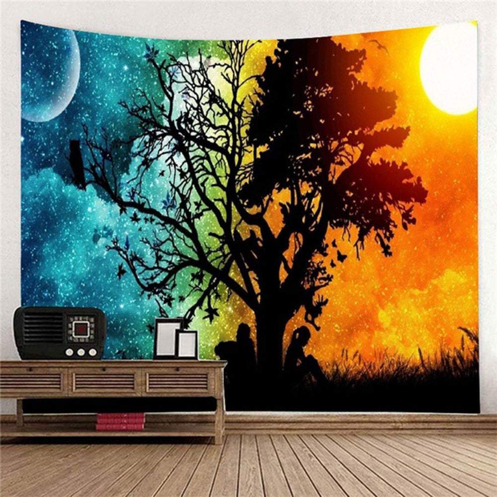 Tree Moon Star Night Sun Day Printed Tapestry for Home Decoration
