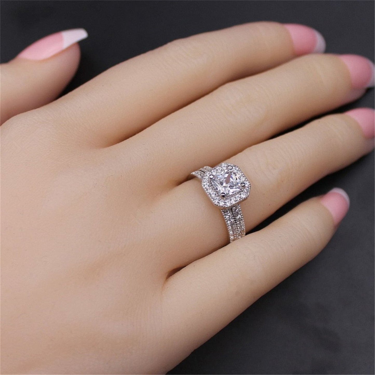 1.80 Carat TCW Princess Cut CZ 925 Sterling Silver Ring for Women