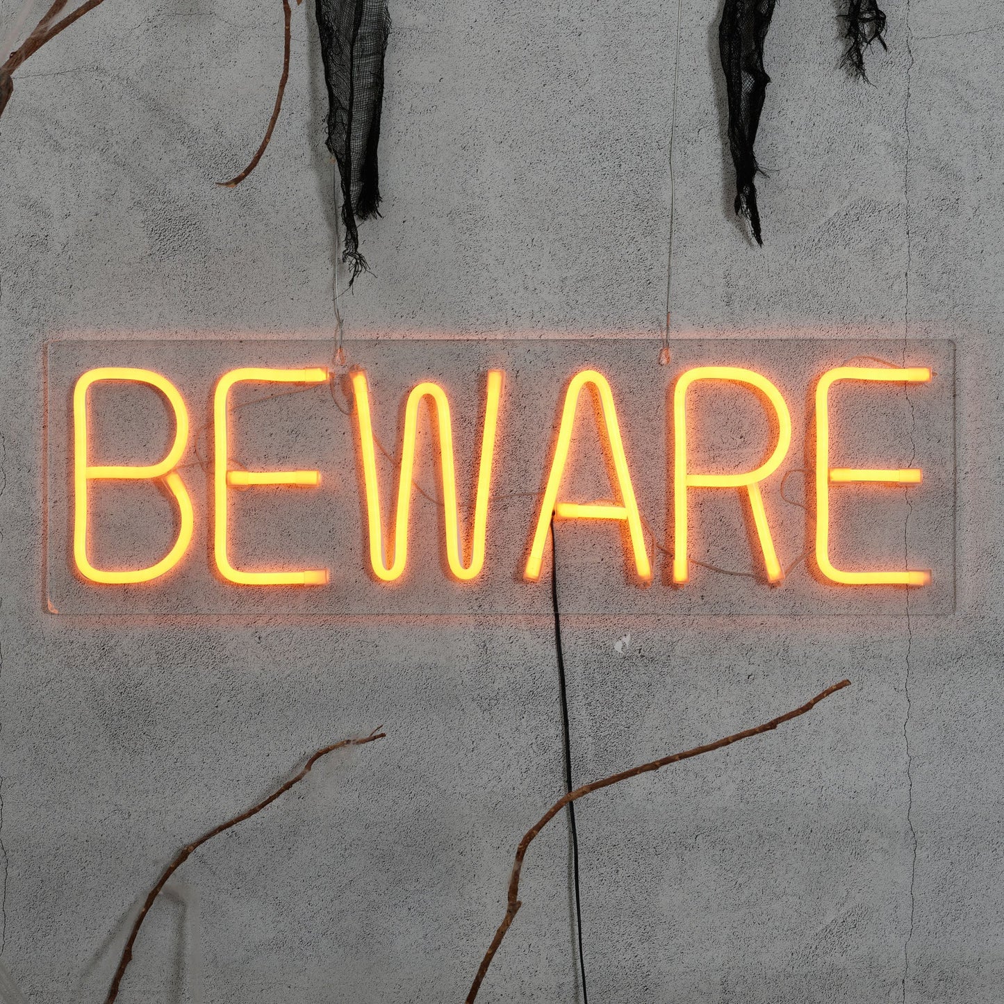 Halloween 24-Inch LED Neon-Style Beware Sign, w/ AC Adaptor