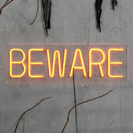 Halloween 24-Inch LED Neon-Style Beware Sign, w/ AC Adaptor