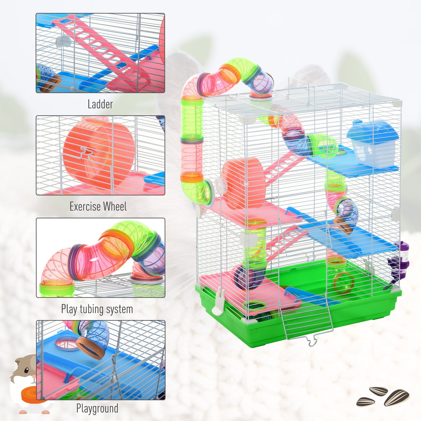 5-Level Hamster & Gerbil Cage Habitat Kit w/ Exercise Wheel & Play Tubes