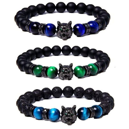 Wolf Head Lava Rock Bracelet for Men/Women