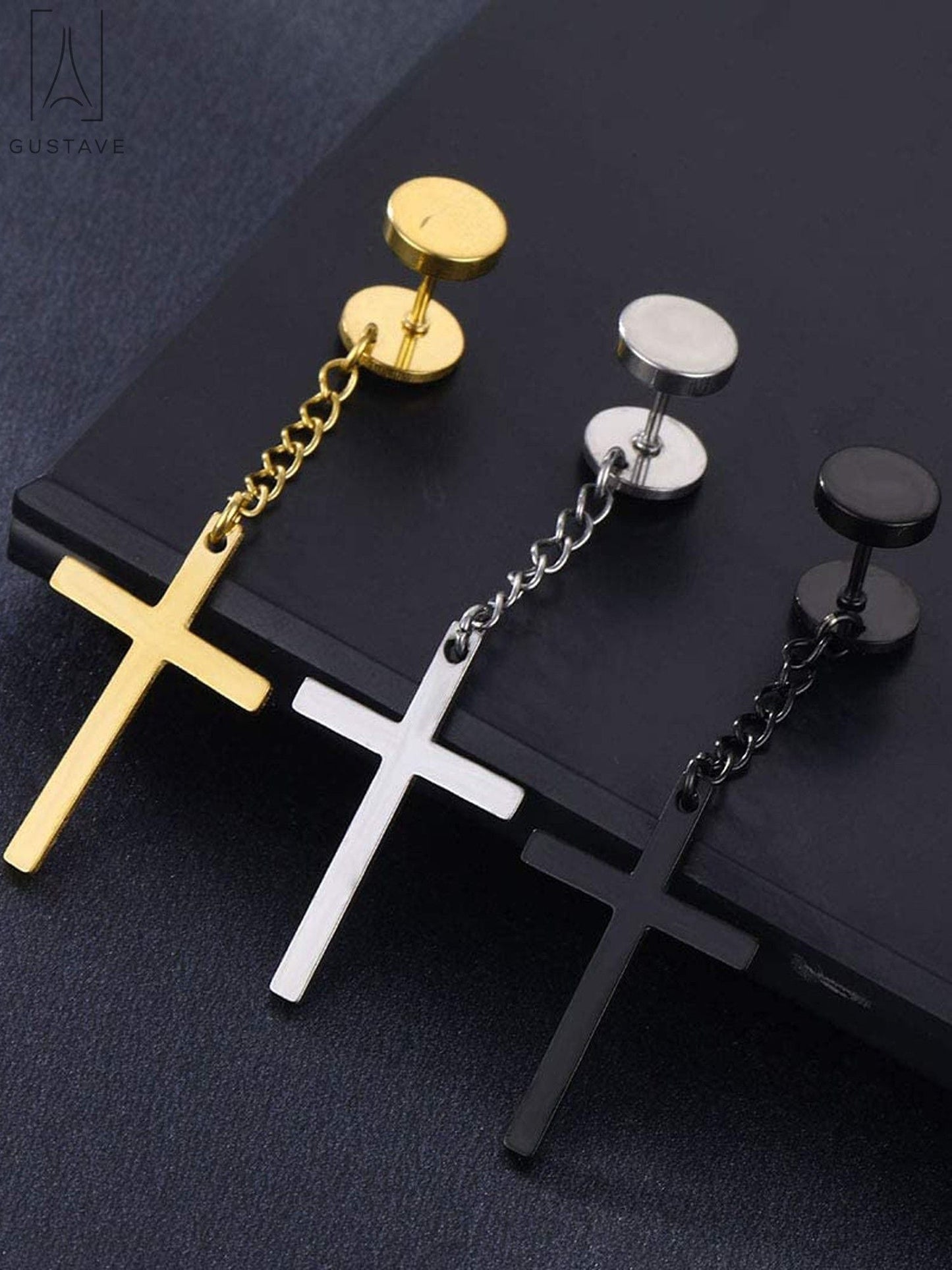 Cross Drop Dangle Tassel Earrings Set for Men/Women