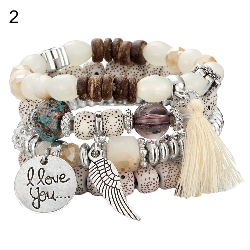 4Pcs/Set Bohemia Style Wing Beads Bracelet Bangle Jewelry Women Bracelet