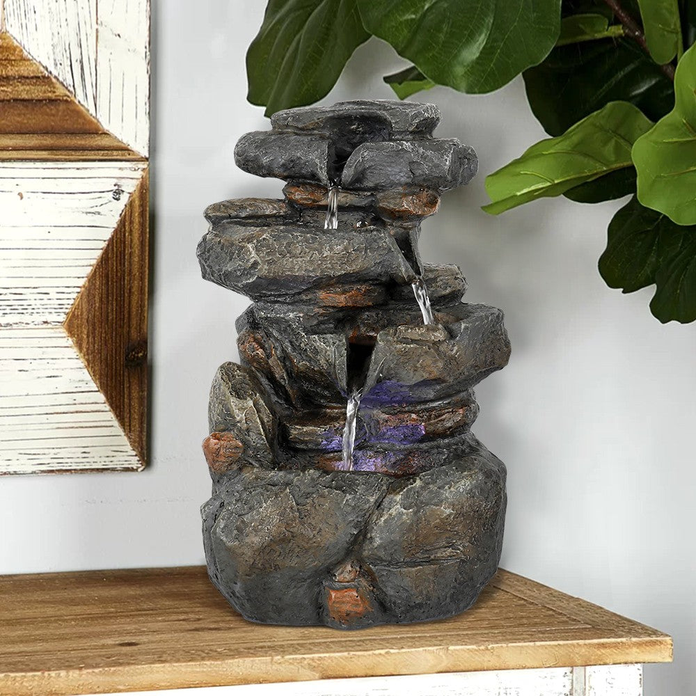 Water Fountain w/ LED Light, Modern Rock