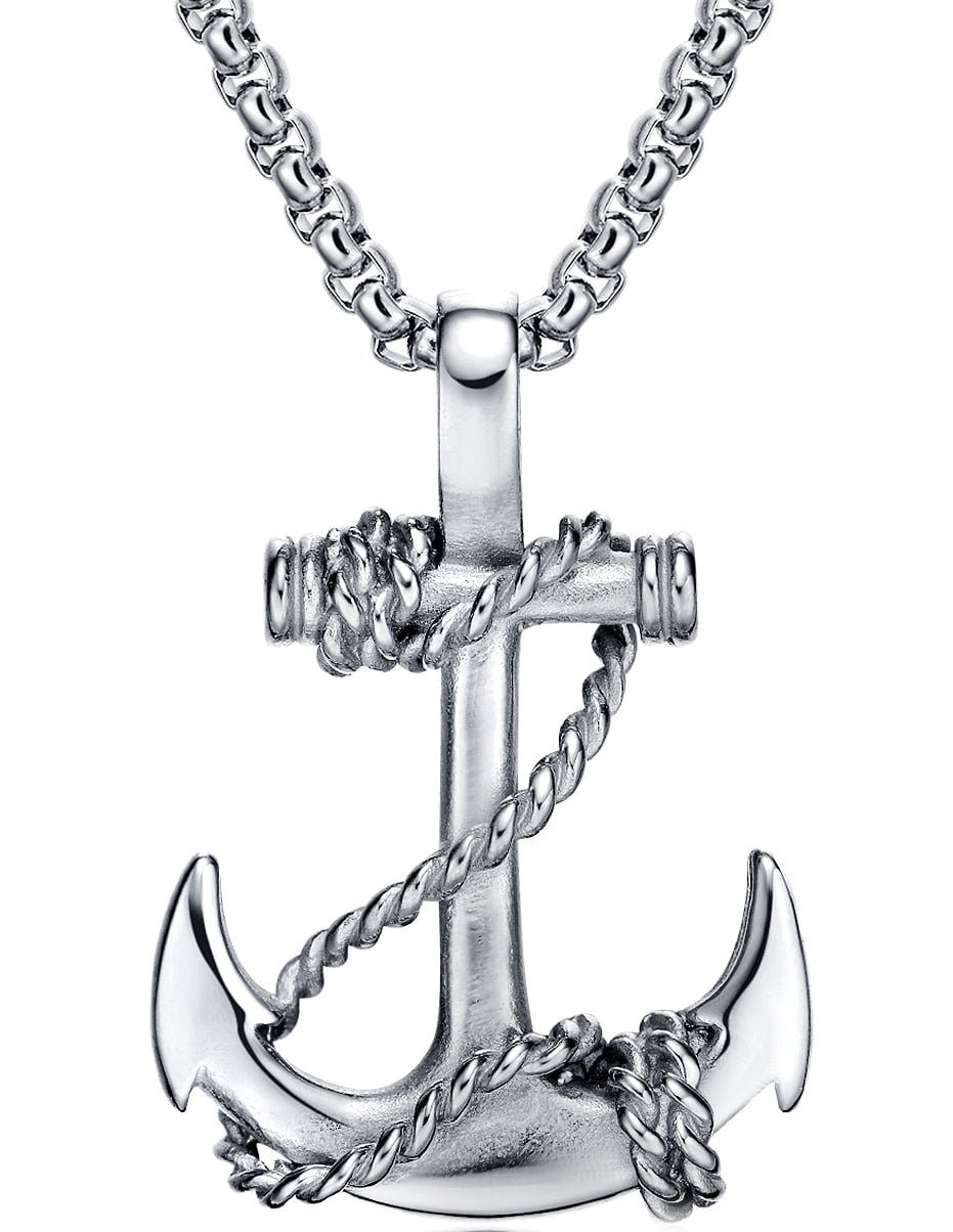 Men's Stainless Steel Rope Anchor Pendant Necklace