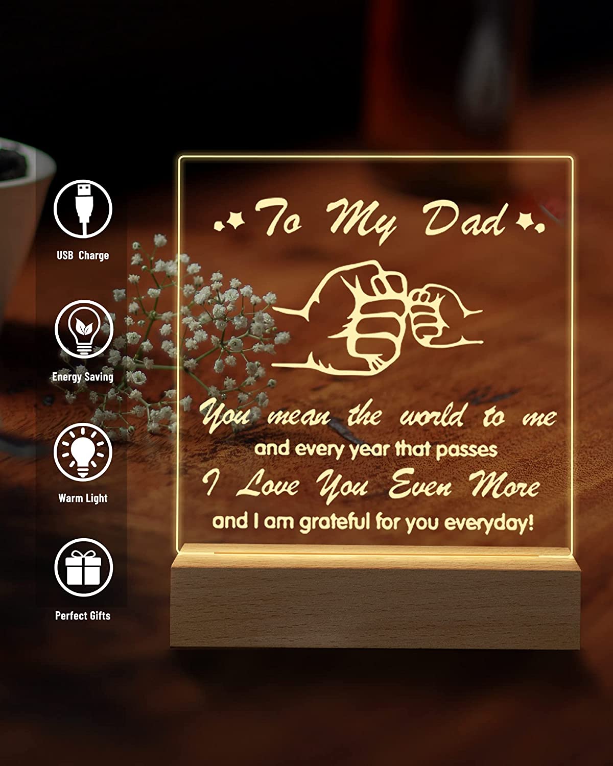 Birthday Gifts for Dad, Engraved Night Light Daddy Presents, Night Lamp 15CM*19CM