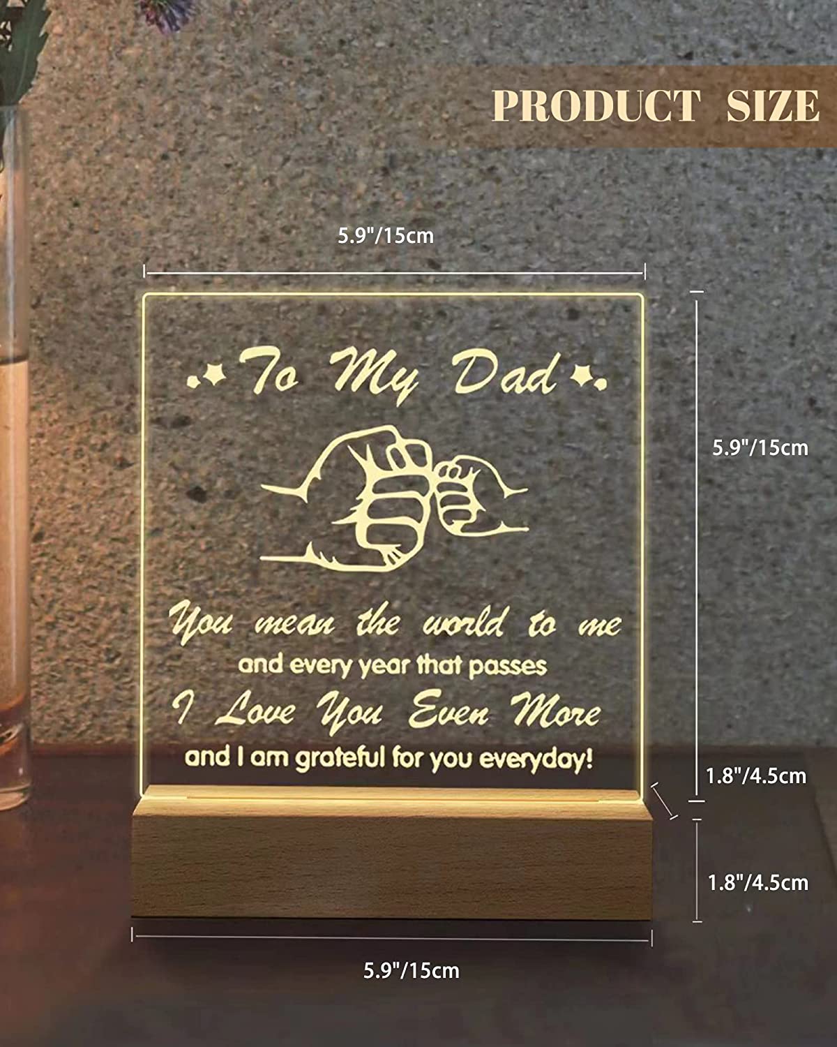 Birthday Gifts for Dad, Engraved Night Light Daddy Presents, Night Lamp 15CM*19CM