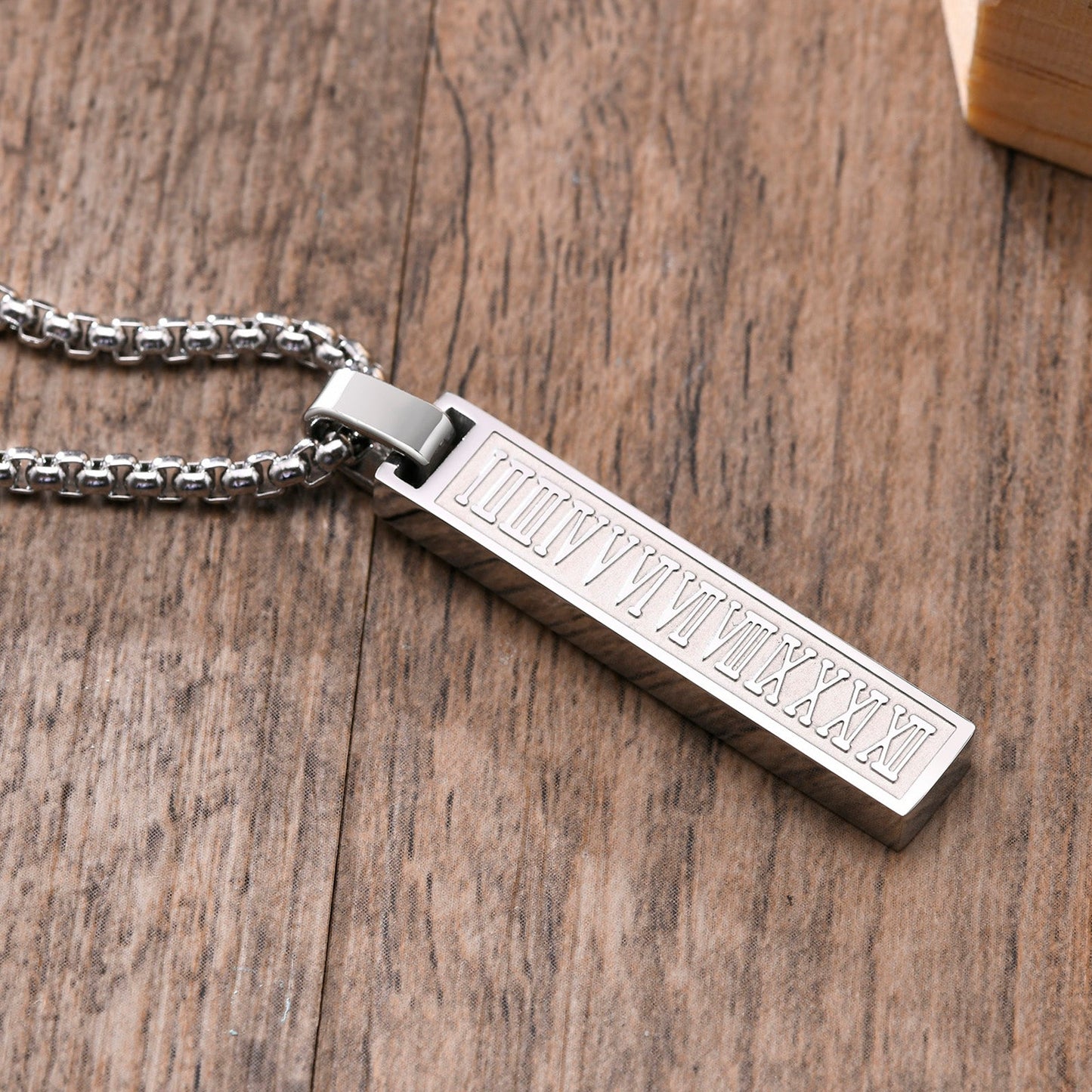 Silver Stainless Steel Roman Bar Necklace for Men