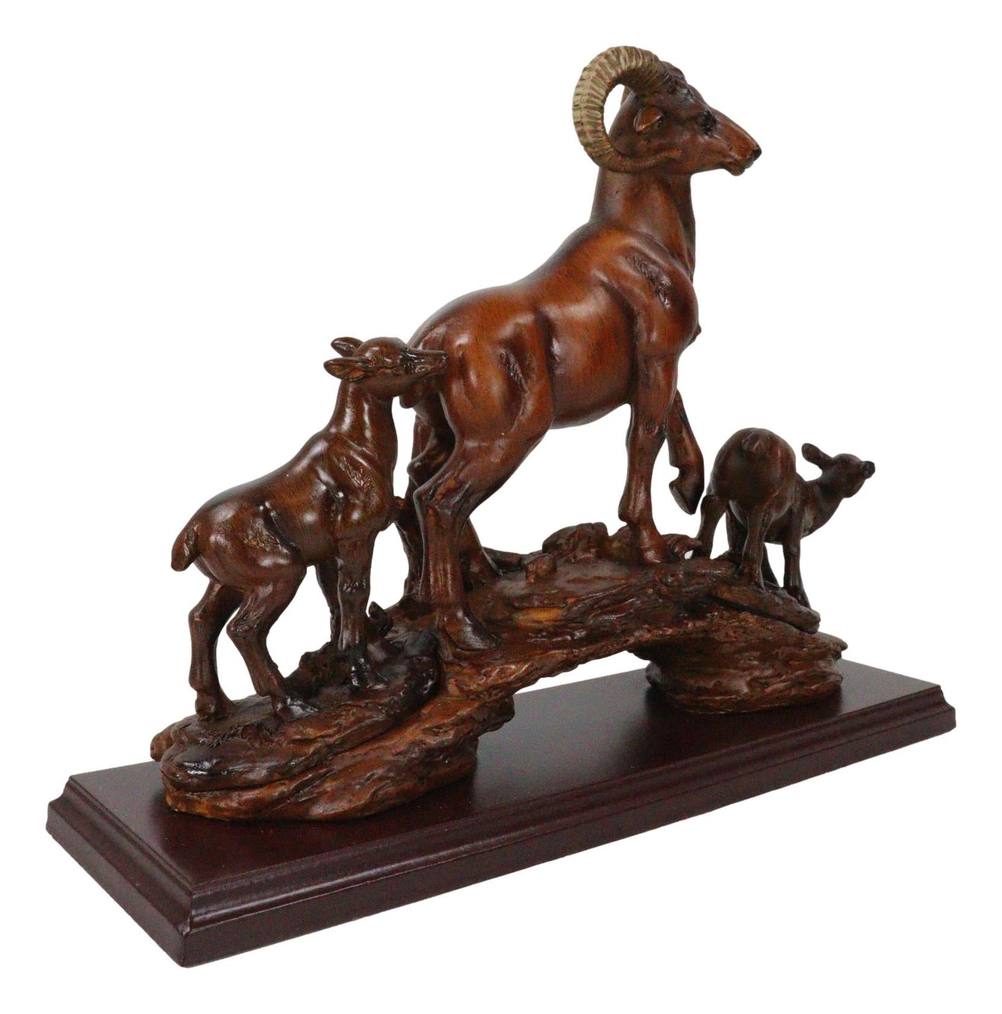Rustic Country Bighorn Sheep Ram w/ Lambs On Rock Sculpture