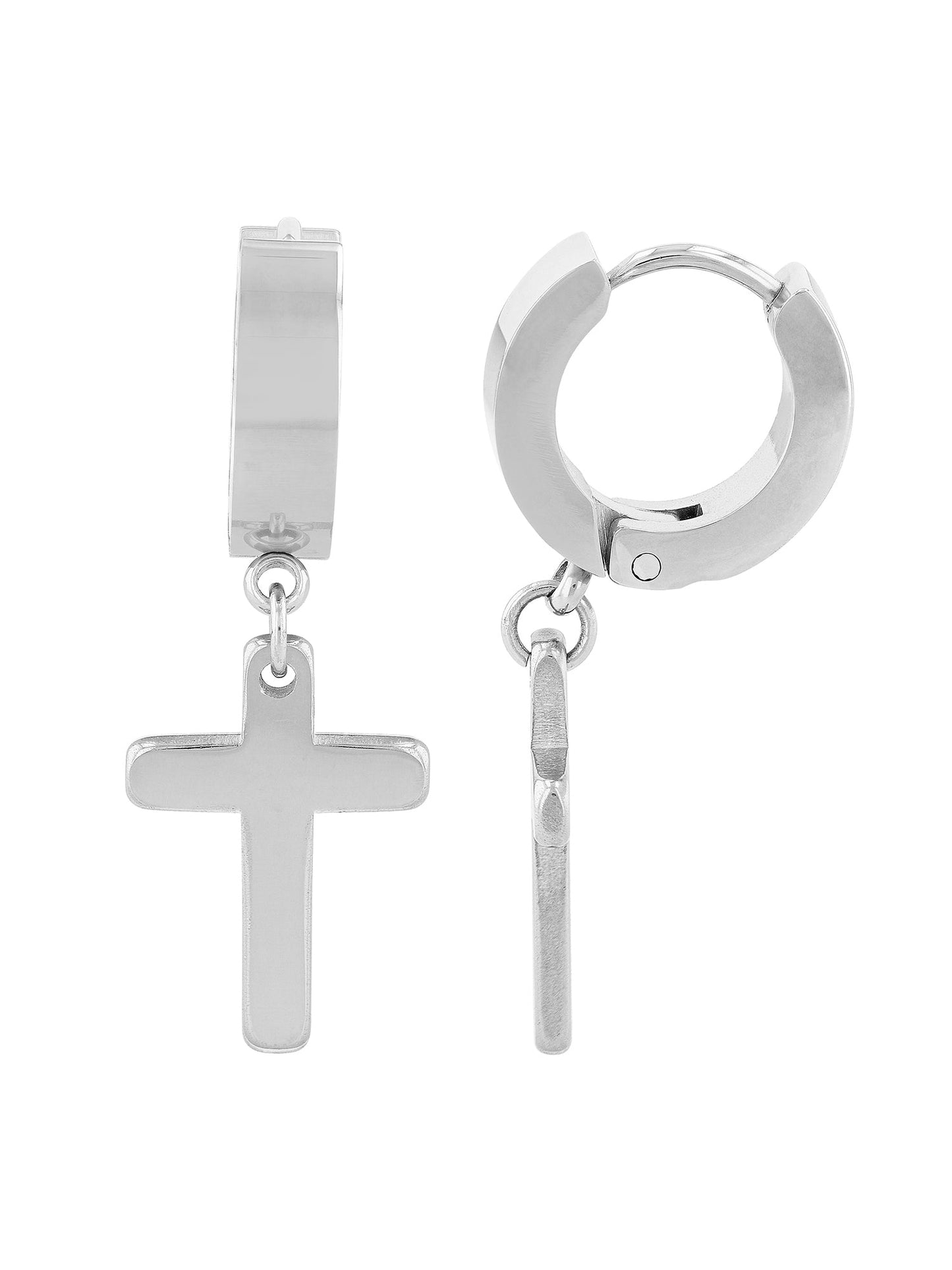 Men's Stainless Steel Cross Stud, Huggie Hoop, & Cross Drop Earrings -Set of 3