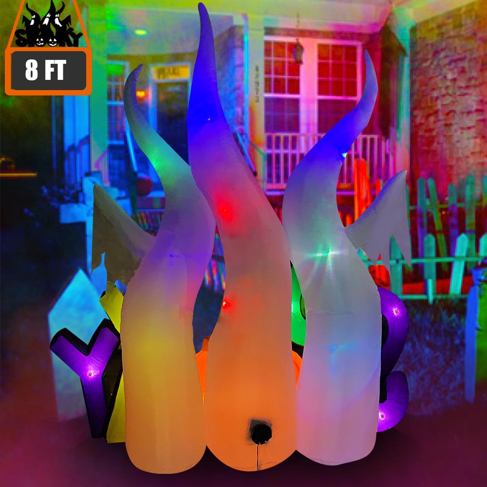 8' Halloween Inflatable Décor Ghost w/ Spooky Pumpkin w/ LED