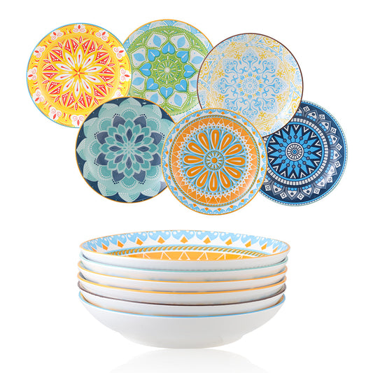 8" Multicolor 6 Pack Ceramic Pasta/Salad Bowl
