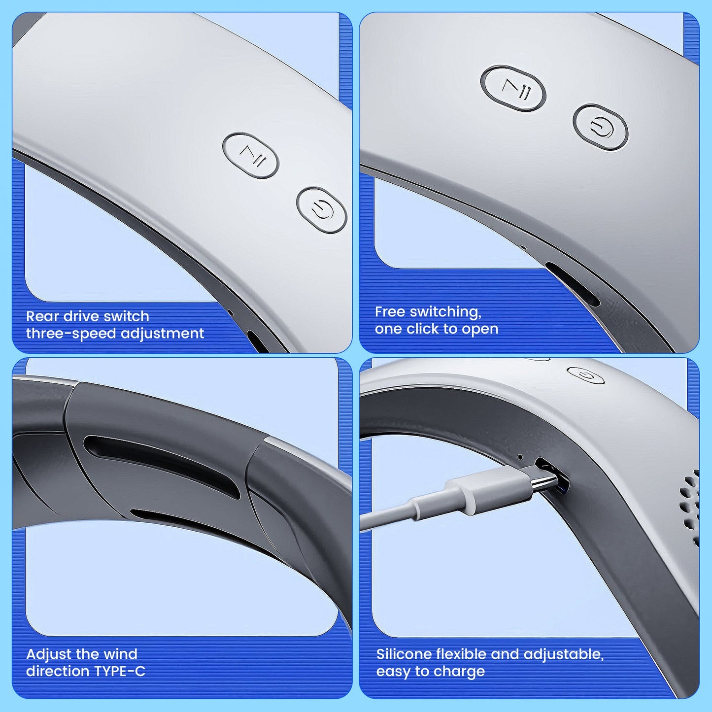 Portable Neck Fan,Bladeless & USB Rechargeable. White