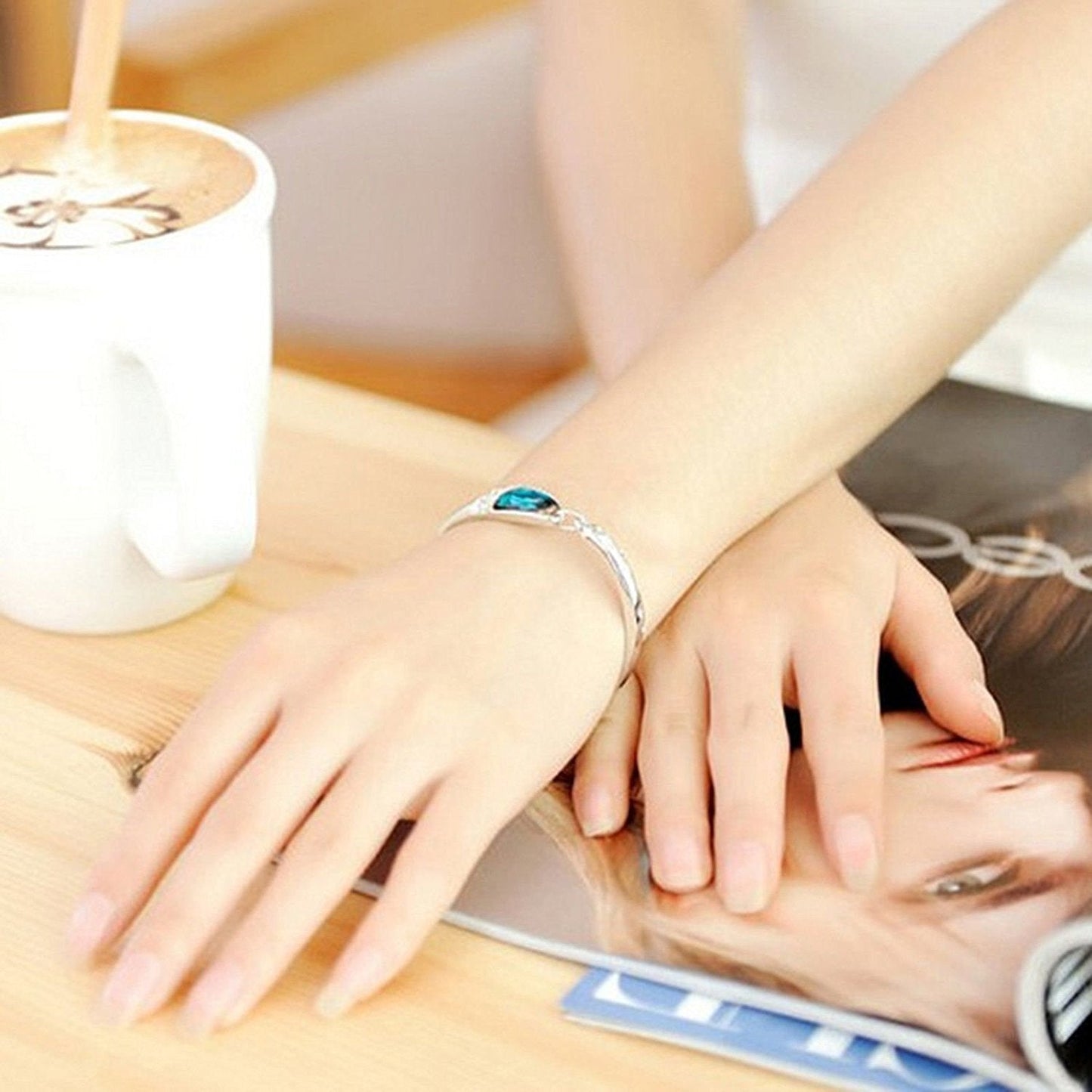 925 Sterling Silver Bracelet Crystal Bangle Rhinestone