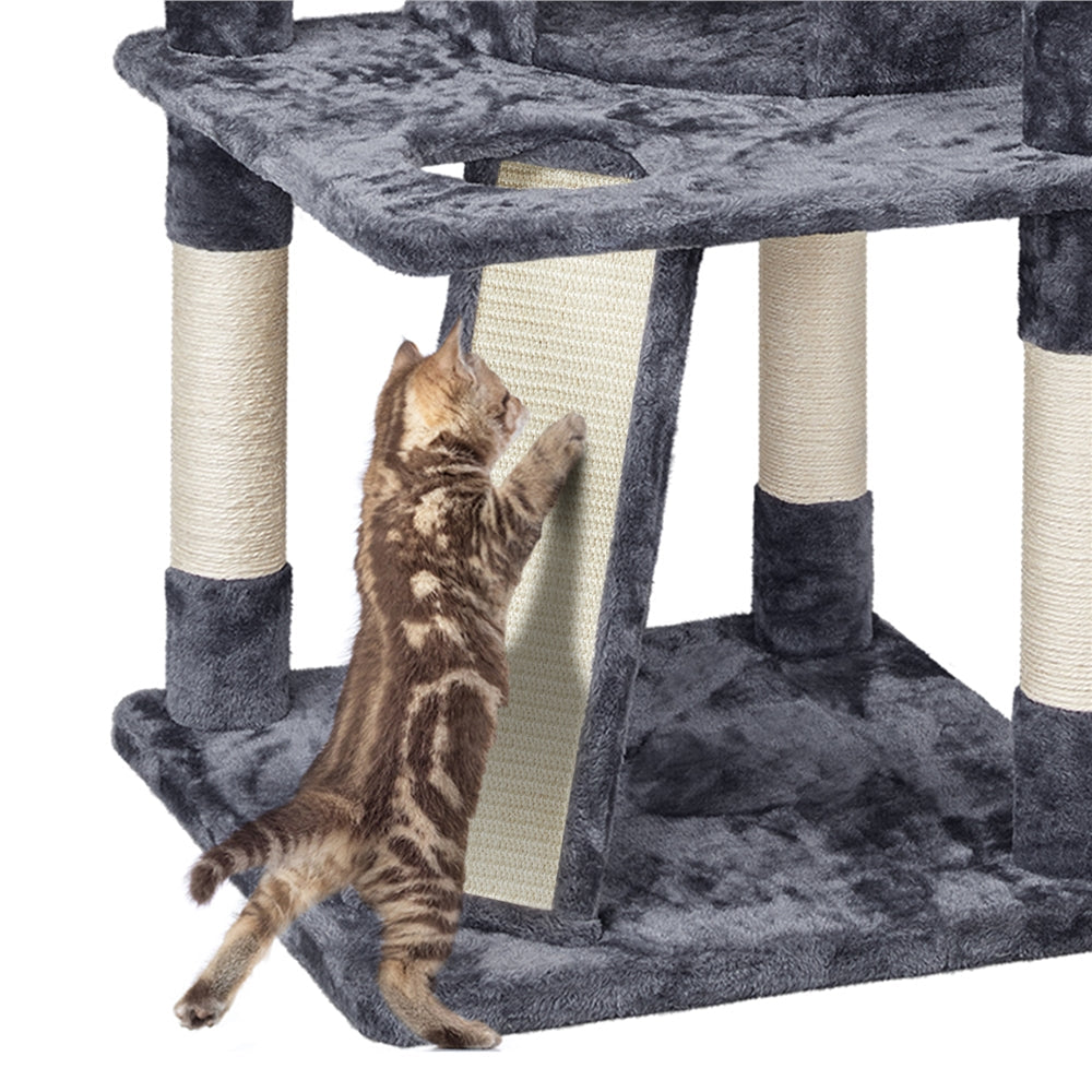 Large Cat Tree Plush Tower w/ Caves Condos, Dark Gray