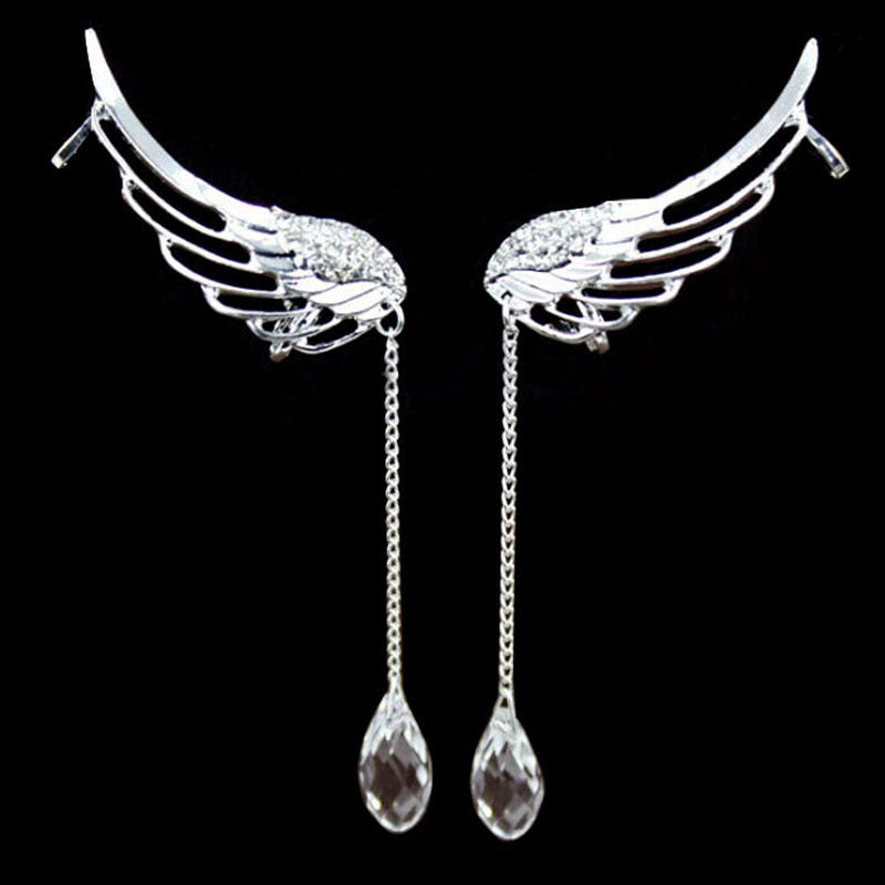 Charm Elegant Angel Wing Crystal Earrings Drop Dangle for Women