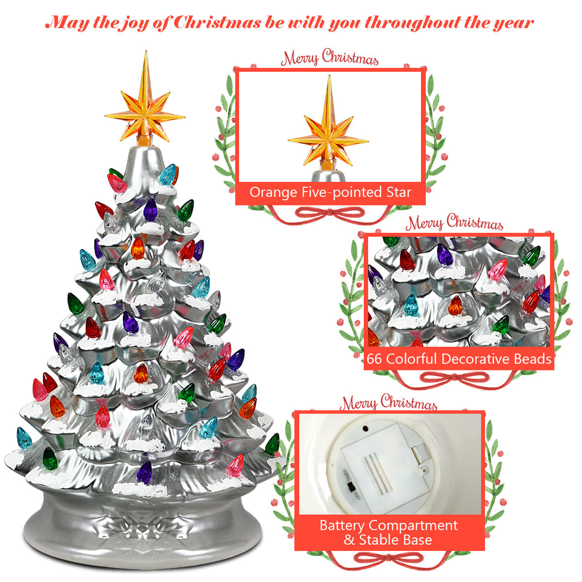 15''Pre-lit Hand-Painted Ceramic Tabletop Christmas Tree