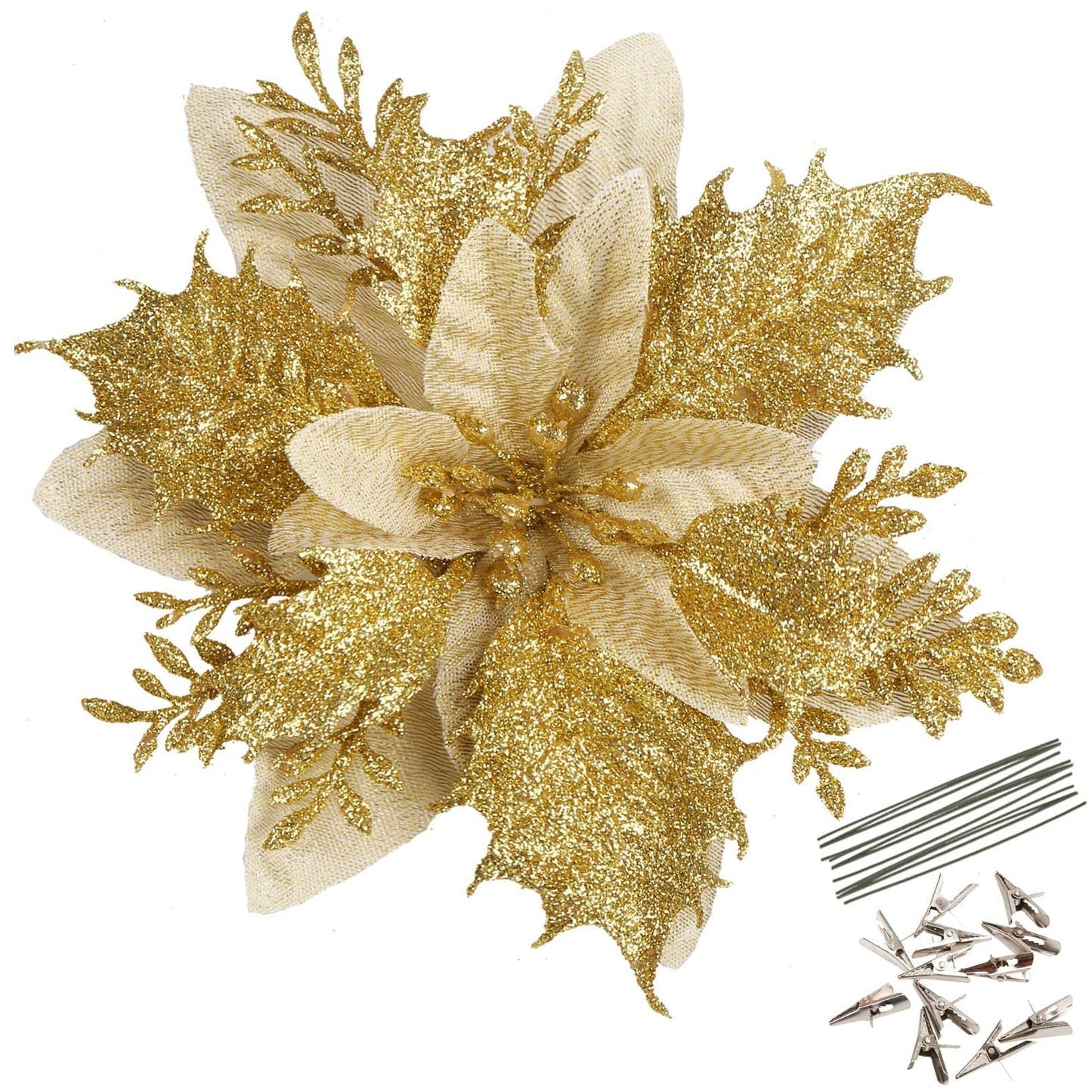 20pcs Christmas Poinsettia Flowers Ornaments