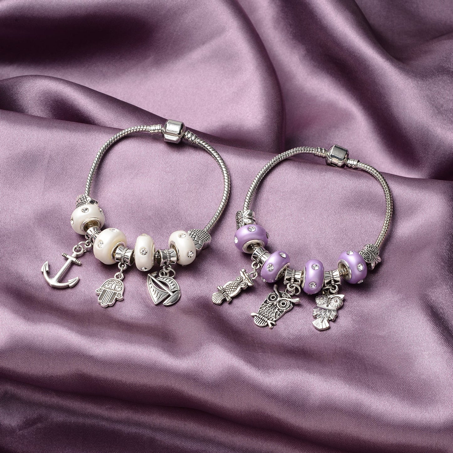 7.5" Set of 2 Multi Charm Bracelet for Women
