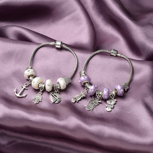 7.5" Set of 2 Multi Charm Bracelet for Women
