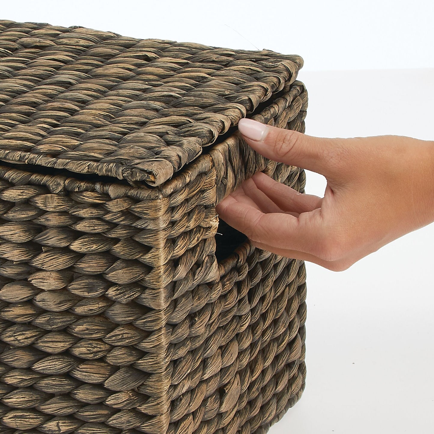 3 Natural Woven Water Hyacinth Organizer Basket Bin w/ Removable Lids