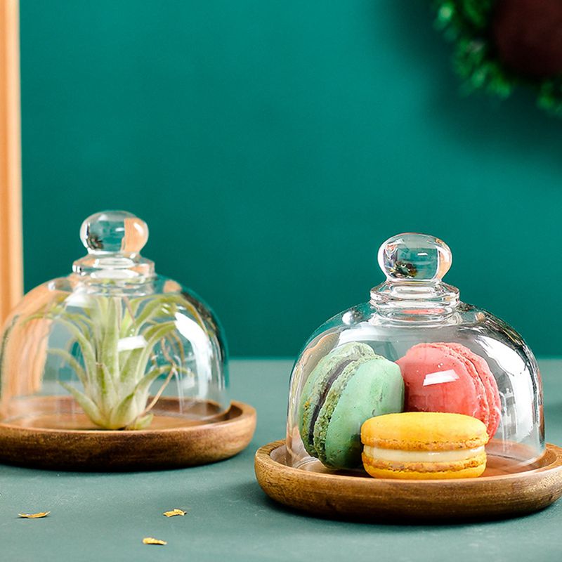 Clear Glass Dessert & Cheese Cloche Dome w/ Acacia Wood Serving Tray