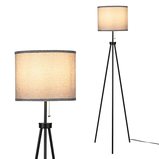 Pulling Switch Tripod Floor Lamp, with Linen Lampshade