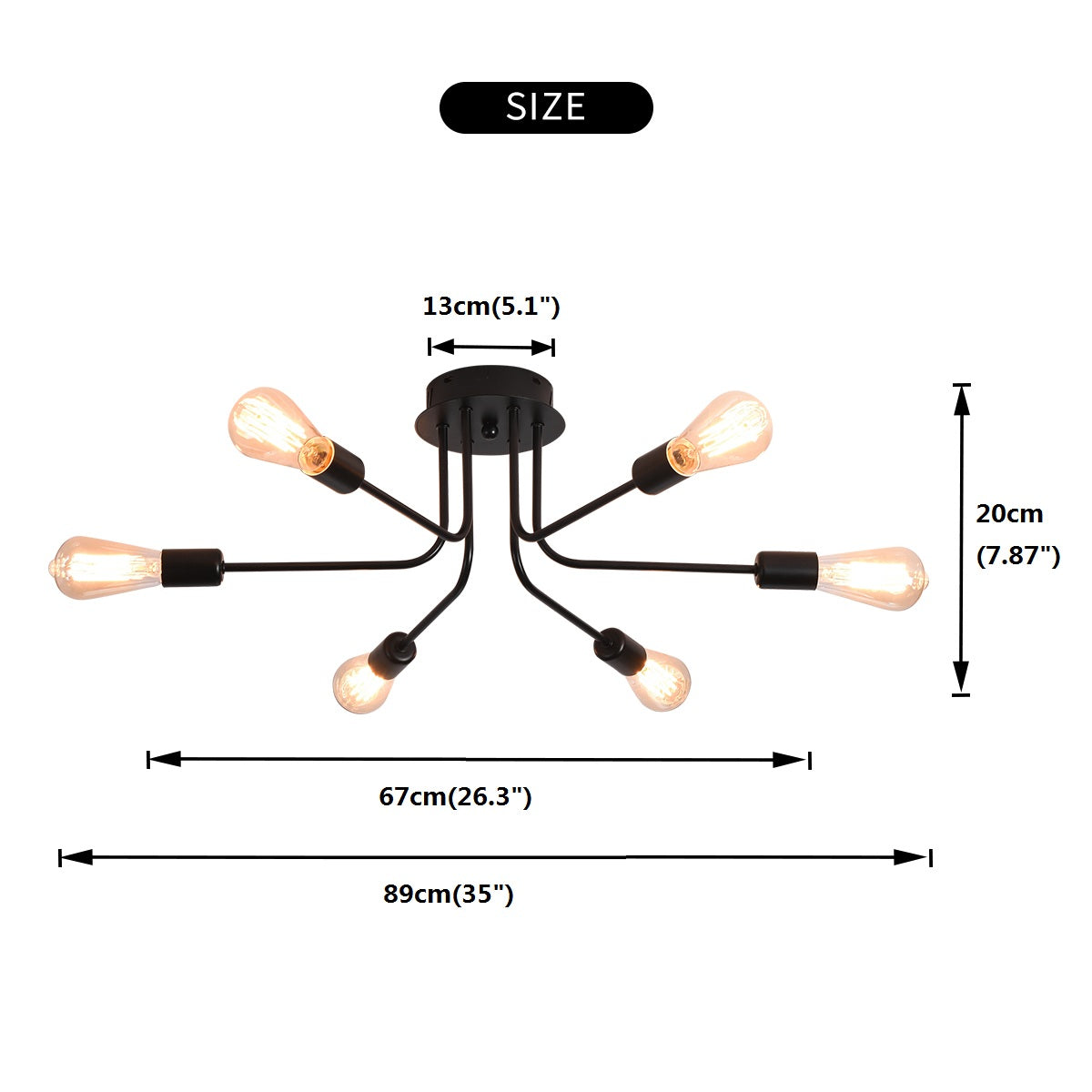 6-Light Semi Flush Sputnik Mount Ceiling Light Fixture