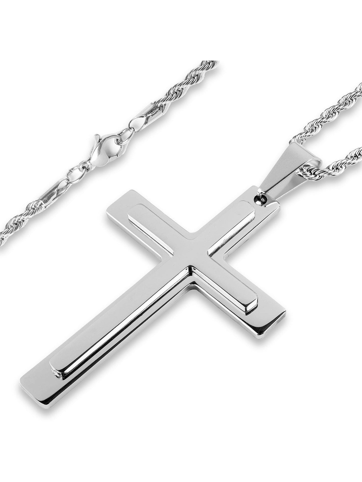 Polished Stainless Steel Layer Cross Pendant Necklace for Men