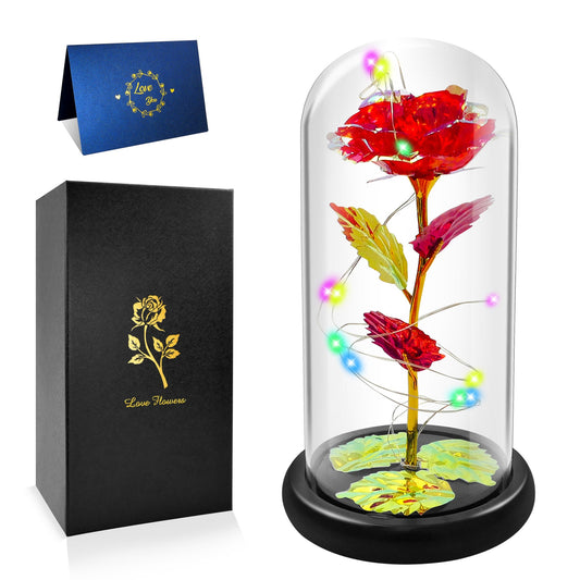Eternal Rose Flower in Glass Dome with Led Light