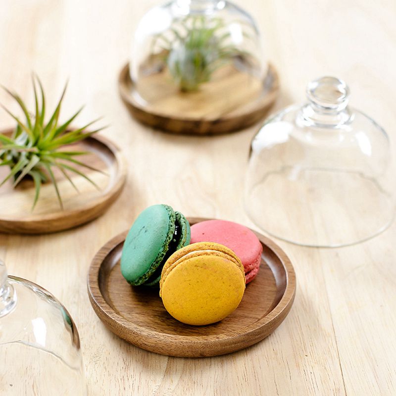 Clear Glass Dessert & Cheese Cloche Dome w/ Acacia Wood Serving Tray