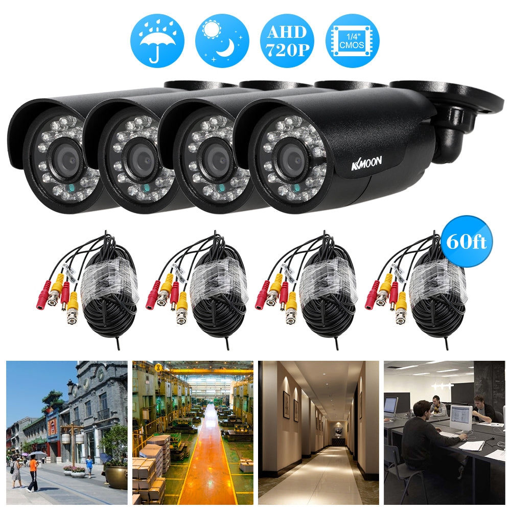 4pcs 720P AHD Bullet Camera+4*60ft Cable Support IR-Cut Night Vision