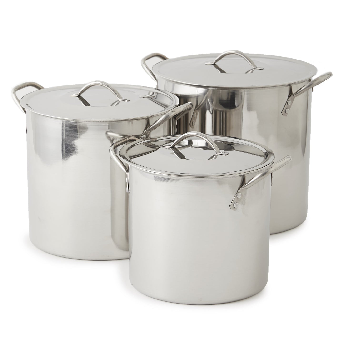 Stock Pot Set of 3 - Stainless Steel &  Cool Touch Handles