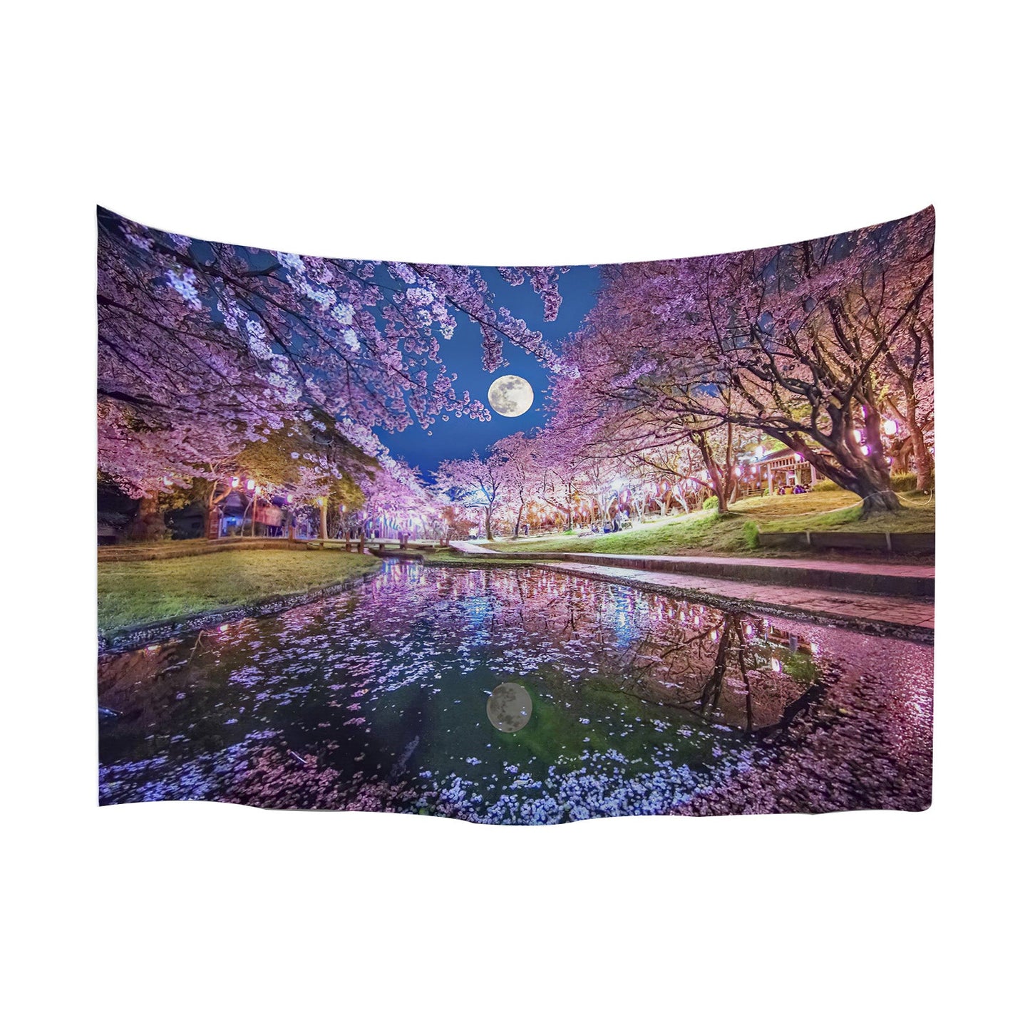 Moon Night Cherry Blossom Tapestry for Home Decoration