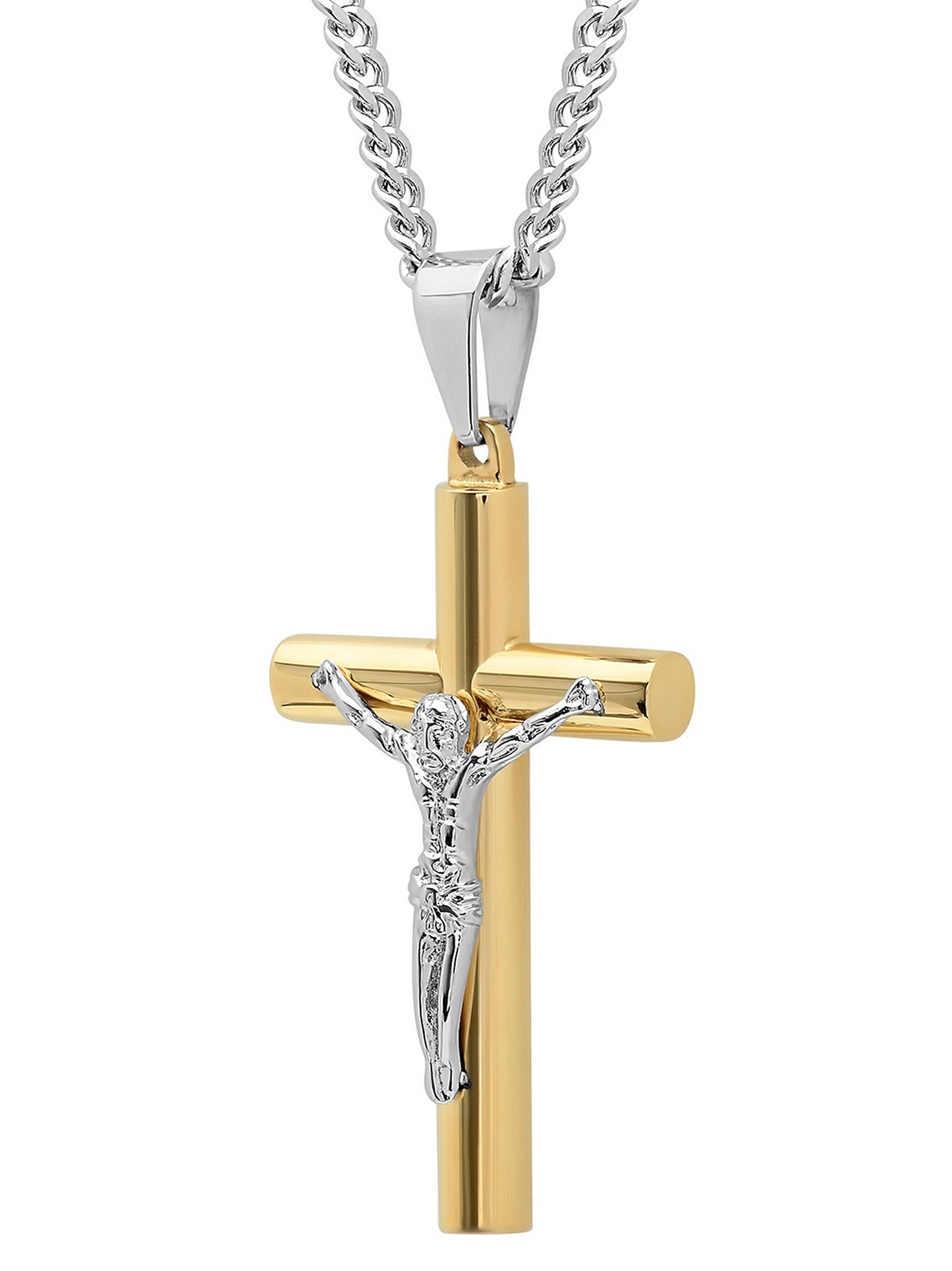 Men's Gold-Tone Stainless Steel Crucifix Pendant Necklace