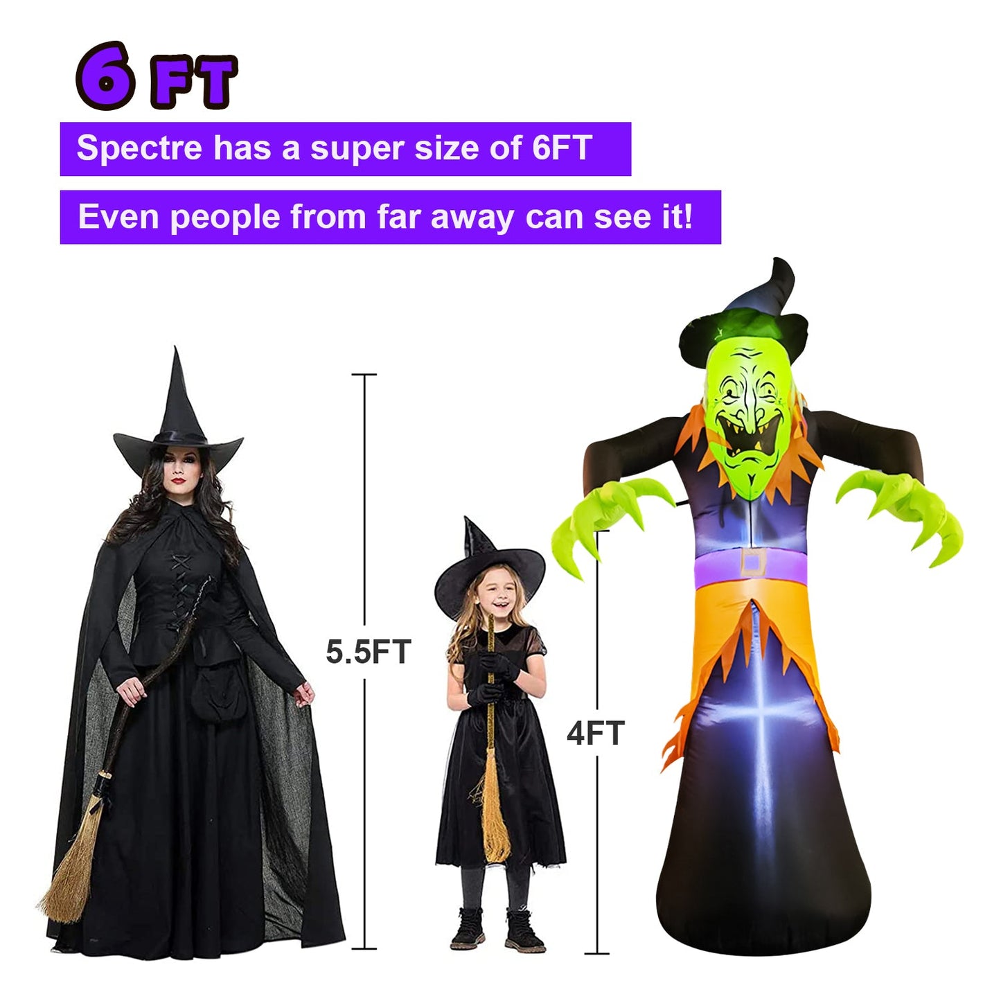 6 FT Halloween Inflatables Witch w/ LED