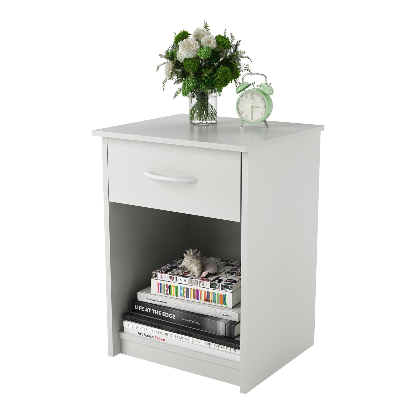 Nightstand with Drawer, White