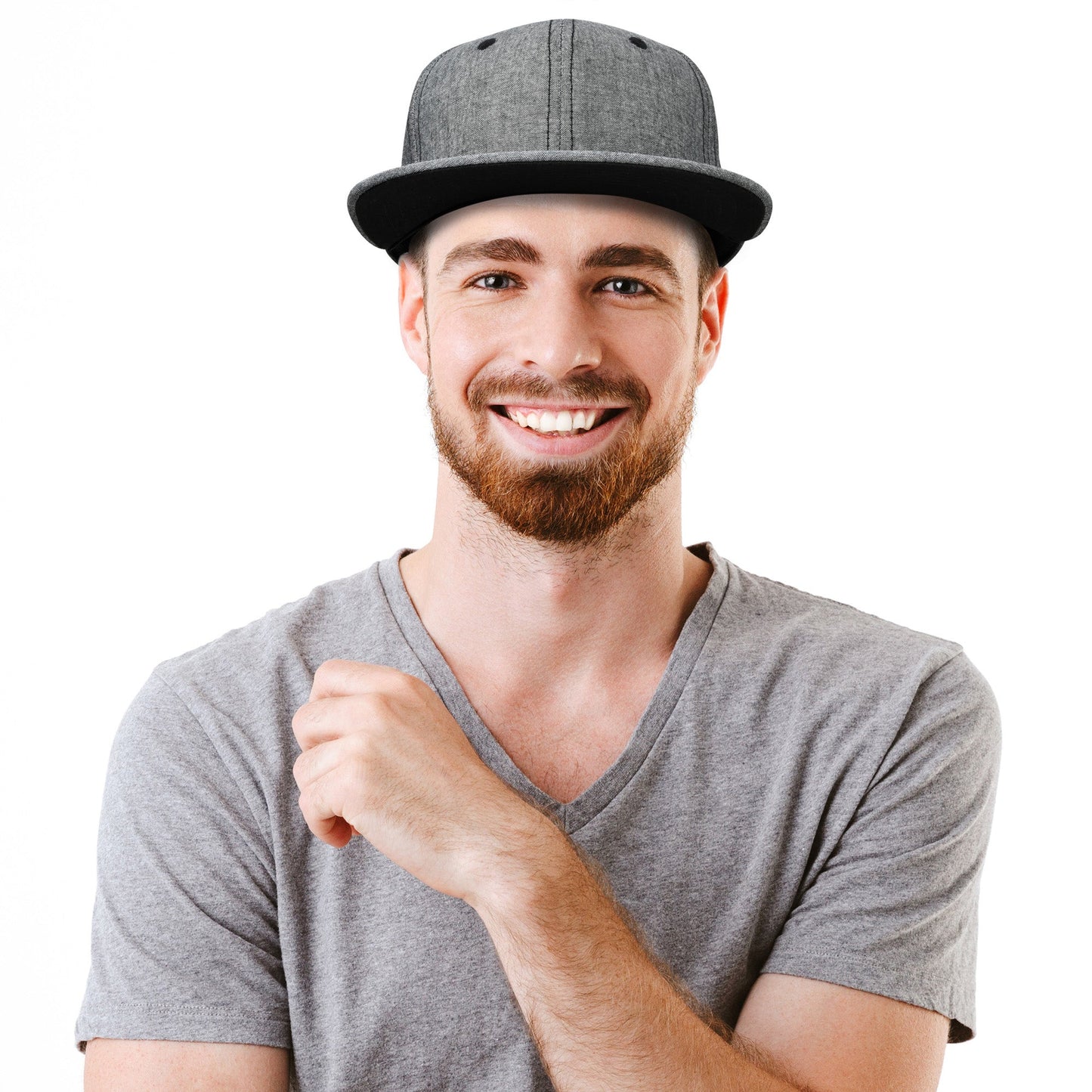 Men's Premium Flat Bill Snapback Chambray Hat 6 Panel Cap