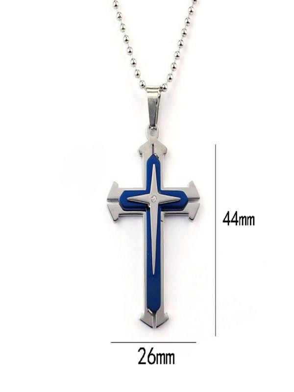 Men Stainless Steel Cross Pendant Necklace Chain