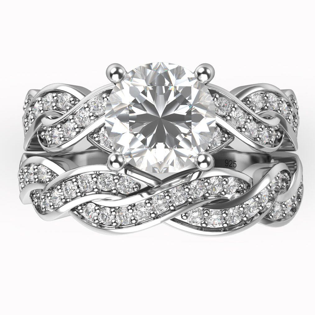 Silver 925 CZ Cubic Zirconia Infinity Wedding Engagement Ring Set
