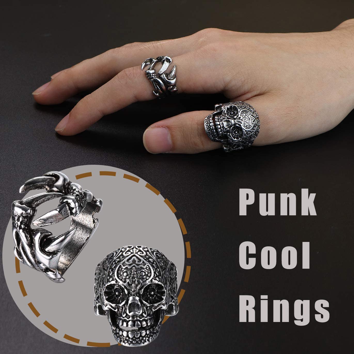 12 Pcs Vintage Punk Rings Octopus Dragon Snake Adjustable Cool Gothic Ring Set