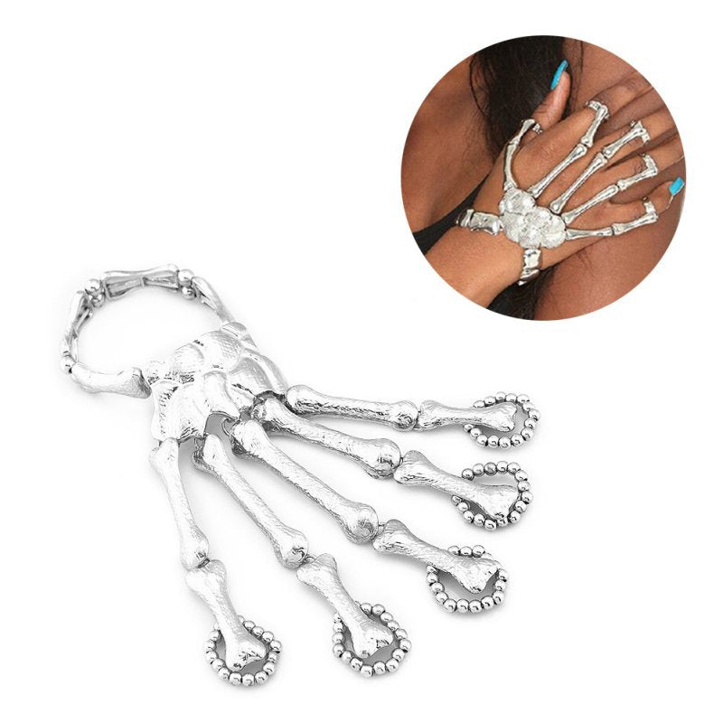 Women Metal Hand Chain Skeleton Skull Bracelet