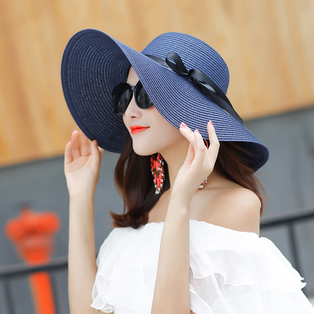 Foldable Wide Brim Bowknot UV Protection Floppy Summer Hat for women